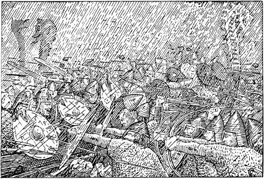 Fil: Olav Tryggvasons saga - Uvaeret Hjoerungavaag - H. Egedius.jpg